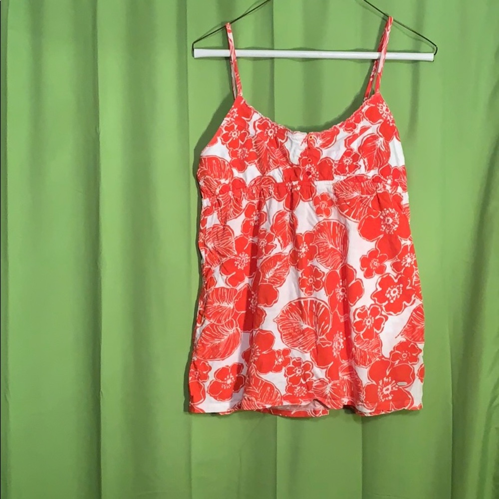 Orange and White Floral Tank Top